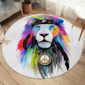 Hippie Lion Round Carpet Floor Rug Living Room Bedroom Decor Round Area Rug Carpet