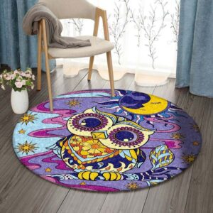 Hippie Owl Round Carpet Floor Rug Living Room Bedroom Decor Round Area Rug Carpet