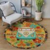 Hippie Peace Love Round Carpet Floor Rug Living Room Bedroom Decor Round Area Rug Carpet