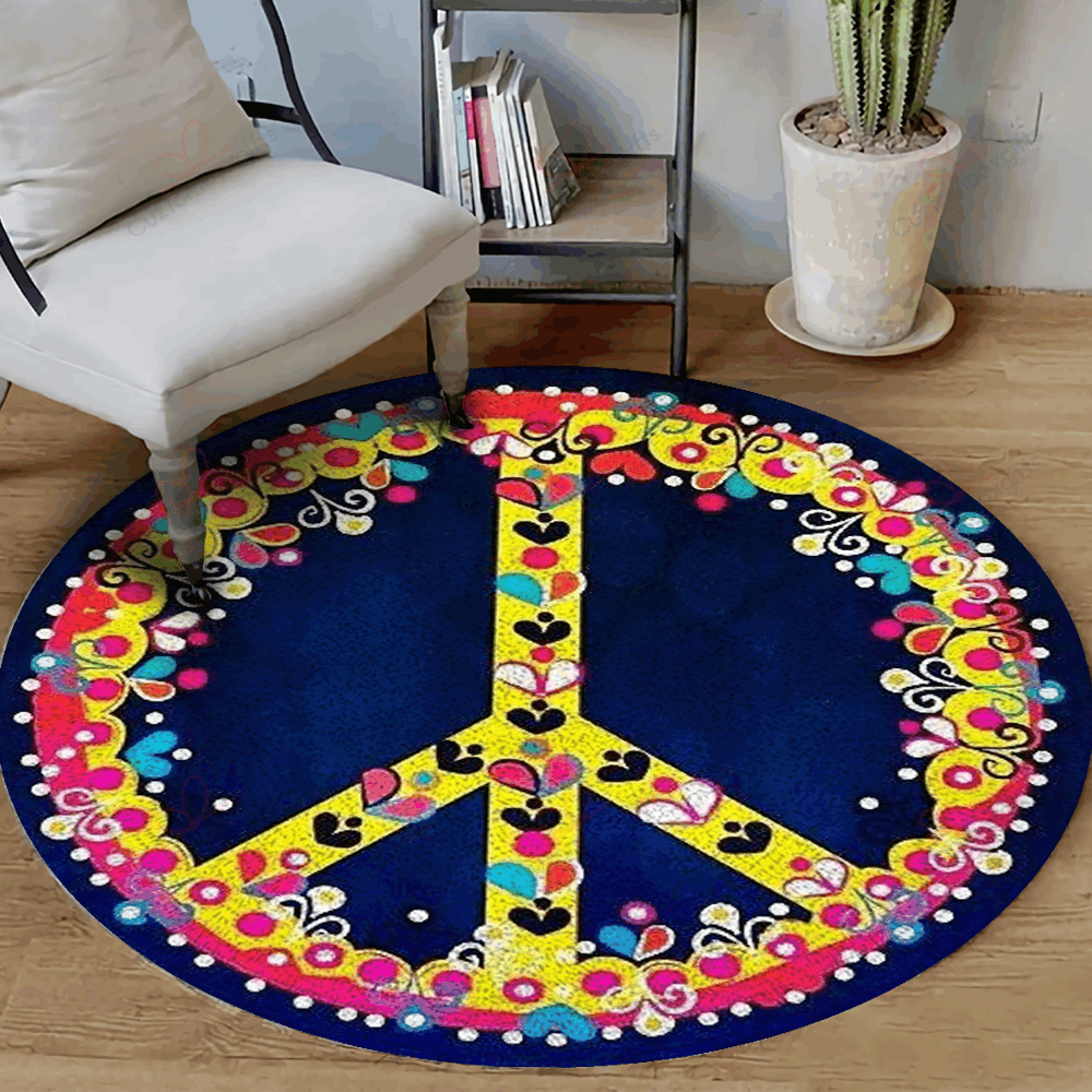 Hippie Peace Pattern Round Carpet Floor Rug Living Room Bedroom Decor Round Area Rug Carpet Hippie Peace Pattern Round Carpet Floor Rug Living Room Bedroom Decor Round Area Rug Carpet