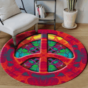 Hippie Peace Sign Round Carpet Floor Rug Living Room Bedroom Decor Round Area Rug Carpet