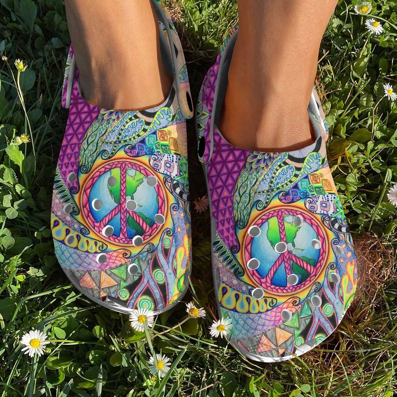 Hippie Personalize Clog Custom Crocs Fashionstyle Comfortable For Women Men Kid Print 3D Colorful World Hippie Personalize Clog Custom Crocs Fashionstyle Comfortable For Women Men Kid Print 3D Colorful World