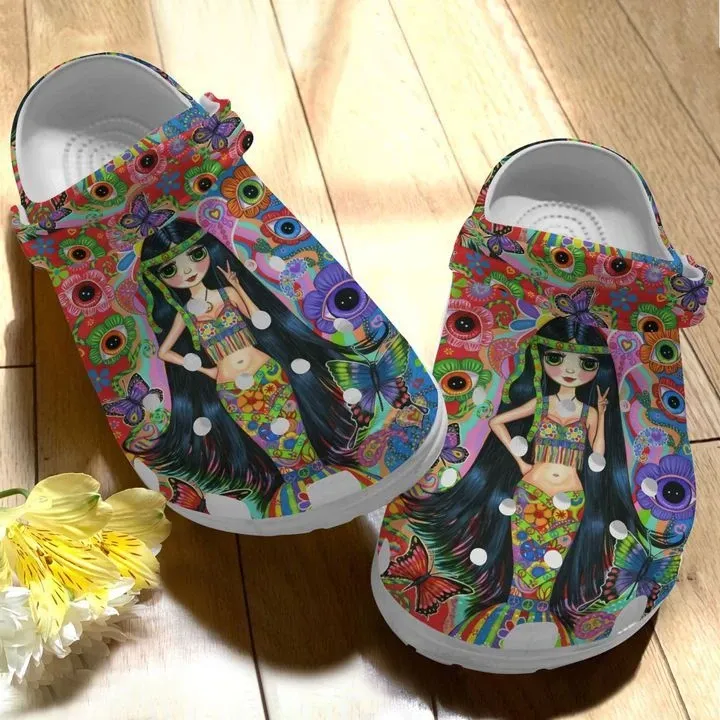 Hippie Personalize Clog Custom Crocs Fashionstyle Comfortable For Women Men Kid Print 3D Hippie Girl Ver 1 Hippie Personalize Clog Custom Crocs Fashionstyle Comfortable For Women Men Kid Print 3D Hippie Girl Ver 1