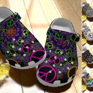 Hippie Personalize Clog Custom Crocs Fashionstyle Comfortable For Women Men Kid Print 3D Love & Peace Pattern