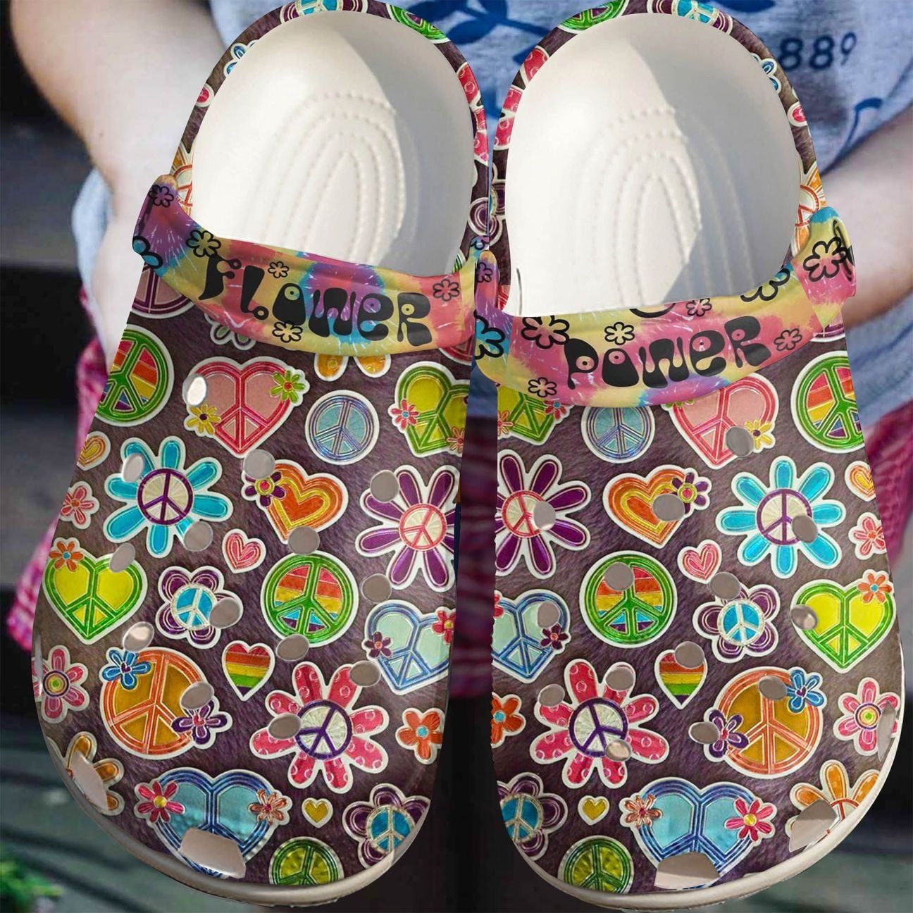 Hippie Personalize Clog Custom Crocs Fashionstyle Comfortable For Women Men Kid Print 3D Whitesole Flower Power Hippie Personalize Clog Custom Crocs Fashionstyle Comfortable For Women Men Kid Print 3D Whitesole Flower Power