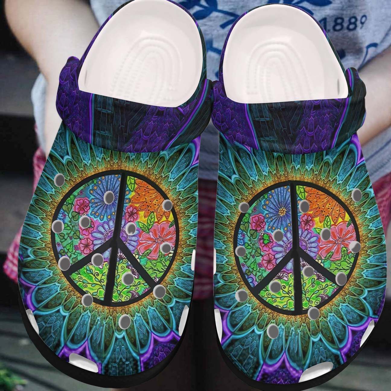 Hippie Personalized Clog Custom Crocs Comfortablefashion Style Comfortable For Women Men Kid Print 3D Hippie Symbol Hippie Personalized Clog Custom Crocs Comfortablefashion Style Comfortable For Women Men Kid Print 3D Hippie Symbol