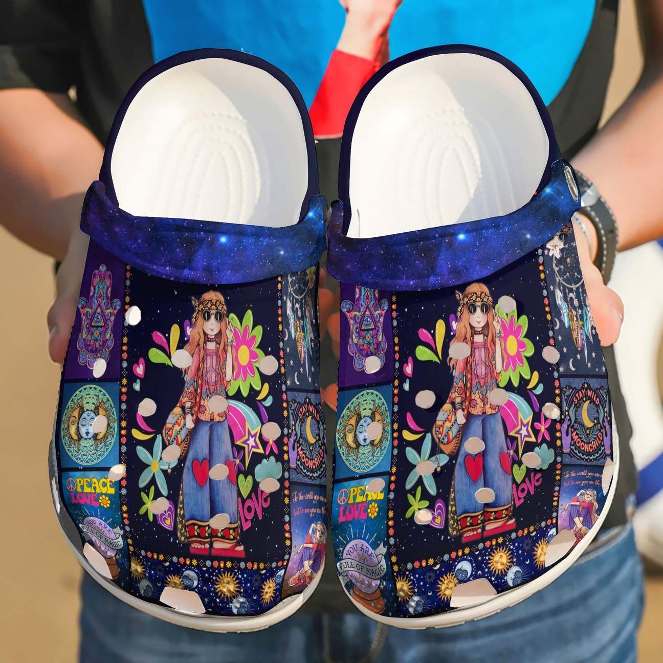 Hippie Personalized Clog Custom Crocs Comfortablefashion Style Comfortable For Women Men Kid Print 3D Peace Love Hippie Personalized Clog Custom Crocs Comfortablefashion Style Comfortable For Women Men Kid Print 3D Peace Love