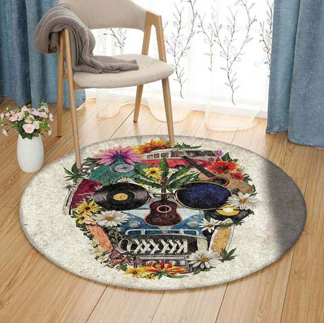 Hippie Skull Round Carpet Floor Rug Living Room Bedroom Decor Round Area Rug Carpet Hippie Skull Round Carpet Floor Rug Living Room Bedroom Decor Round Area Rug Carpet