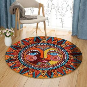 Hippie Sun Face Round Carpet Floor Rug Living Room Bedroom Decor Round Area Rug Carpet