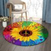 Hippie Sunflower Round Carpet Floor Rug Living Room Bedroom Decor Round Area Rug Carpet