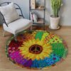 Hippie Sunflower Round Carpet Floor Rug Living Room Bedroom Decor Round Area Rug Carpet