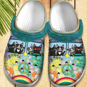 Hippie Vans Bus Crocs Clog Shoes – Hippie Cat Van Retro Crocs Clog Crocbland Clog Birthday Gift For Man Woman Boy Girl