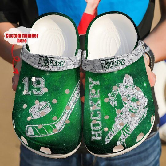Hockey Diamond Green Personalize Clog Custom Crocs Clog Number On Sandal Fashion Style Comfortable For Women Men Kid Hockey Diamond Green Personalize Clog Custom Crocs Clog Number On Sandal Fashion Style Comfortable For Women Men Kid