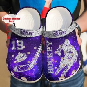 Hockey Diamond Purple Personalize Clog Custom Crocs Clog Number On Sandal Fashion Style Comfortable For Women Men Kid