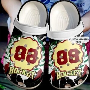 Hockey Passion Black Personalize Clog Custom Crocs Clog Number On Sandal Fashion Style Comfortable For Women Men Kid