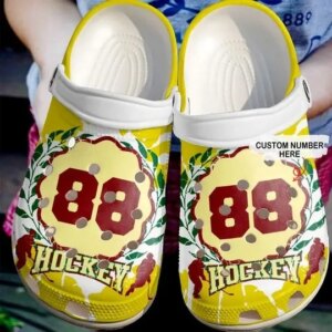Hockey Passion Yellow Personalize Clog Custom Crocs Clog Number On Sandal Fashion Style Comfortable For Women Men Kid