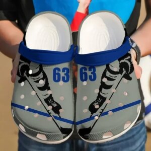 Hockey Player Grey Personalize Clog Custom Crocs Clog Number On Sandal Fashion Style Comfortable For Women Men Kid