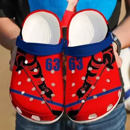 Hockey Player Red Personalize Clog Custom Crocs Clog Number On Sandal Fashion Style Comfortable For Women Men Kid Hockey Player Red Personalize Clog Custom Crocs Clog Number On Sandal Fashion Style Comfortable For Women Men Kid