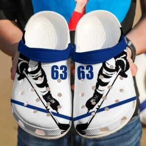 Hockey Player White Personalize Clog Custom Crocs Clog Number On Sandal Fashion Style Comfortable For Women Men Kid
