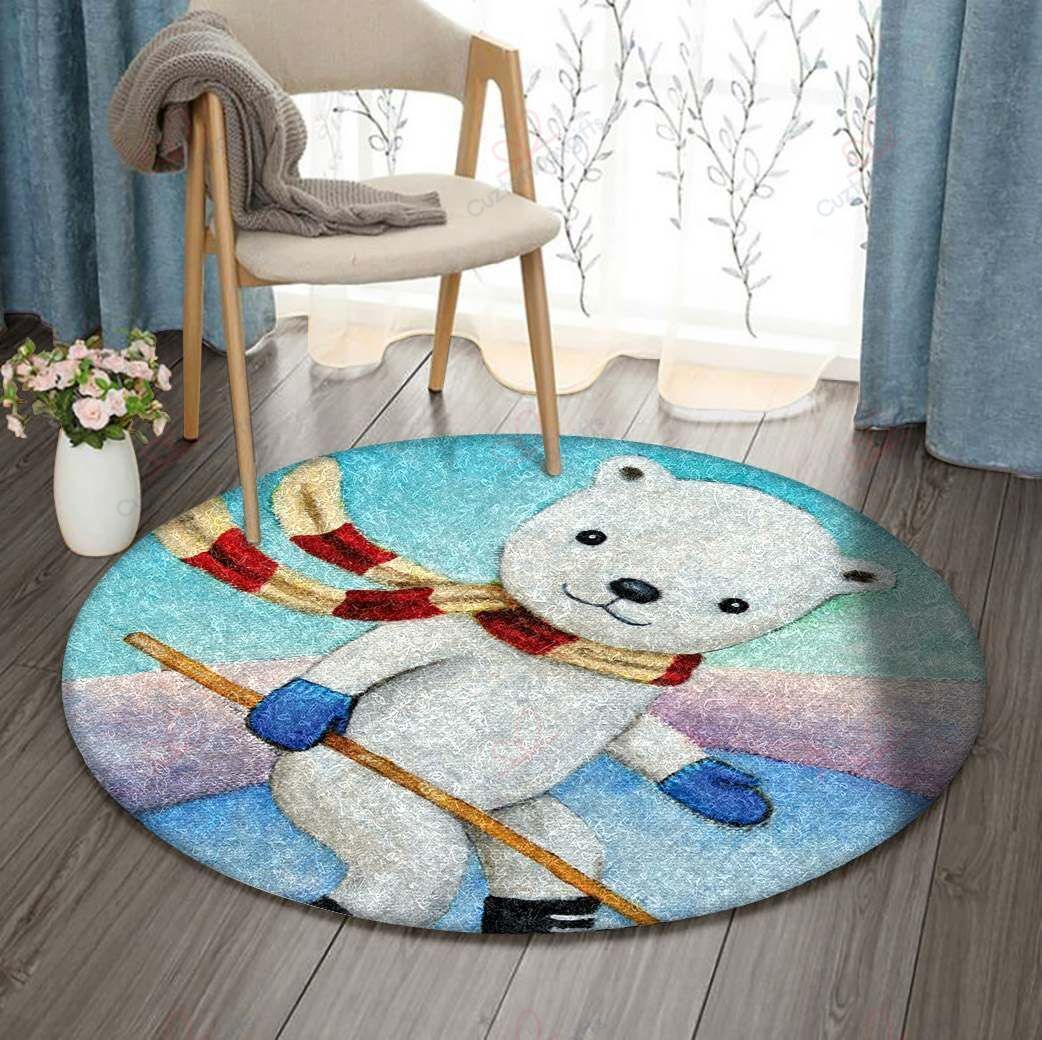 Hockey Polar Bear Round Carpet Floor Rug Living Room Bedroom Decor Round Area Rug Carpet Hockey Polar Bear Round Carpet Floor Rug Living Room Bedroom Decor Round Area Rug Carpet