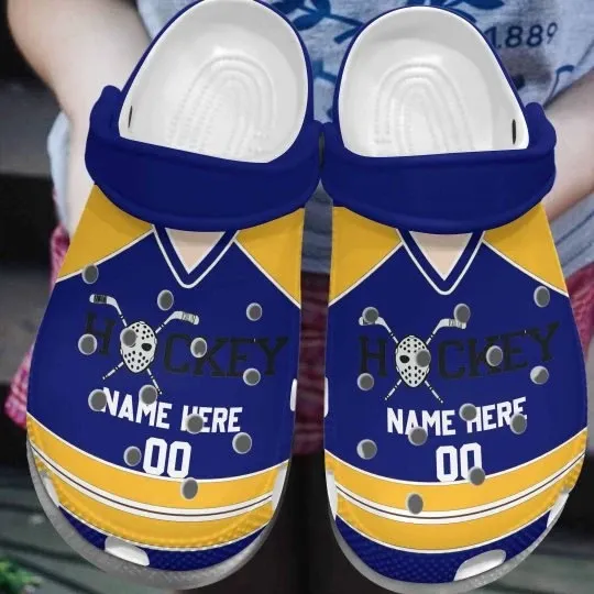 Hockey Uniform Royal Blue Yellow Personalize Clog Custom Crocs Clog Number Fashion Style Comfortable For Women Men Kid Hockey Uniform Royal Blue Yellow Personalize Clog Custom Crocs Clog Number Fashion Style Comfortable For Women Men Kid