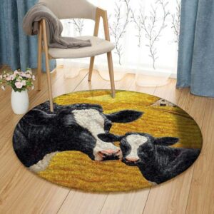 Holstein Cow And Calf Farm Round Carpet Floor Rug Living Room Bedroom Decor Round Area Rug Carpet