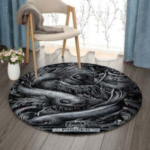 Horoscope Pisces Round Carpet Floor Rug Living Room Bedroom Decor Round Area Rug Carpet