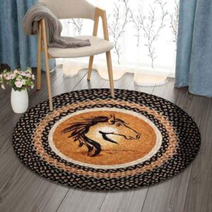Horse And The Sunset Round Carpet Floor Rug Living Room Bedroom Decor Round Area Rug Carpet