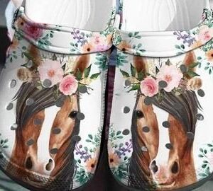 Horse Crocs Crocband Clog Horse Flowers Crocs 3D Print Horse Crocs 3D Charms Gift For Horse Lover Classic Clogs Animal Crocs Gift