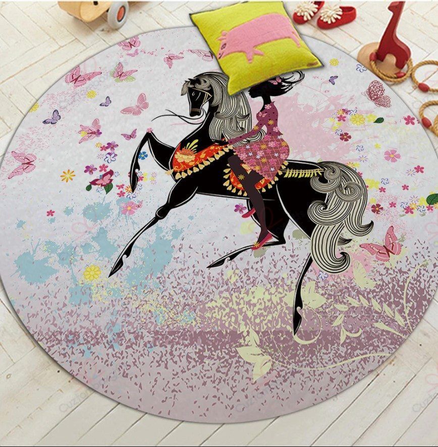 Horse Girl Round Carpet Floor Rug Living Room Bedroom Decor Round Area Rug Carpet Horse Girl Round Carpet Floor Rug Living Room Bedroom Decor Round Area Rug Carpet