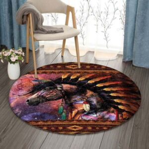 Horse Native America Round Carpet Floor Rug Living Room Bedroom Decor Round Area Rug Carpet