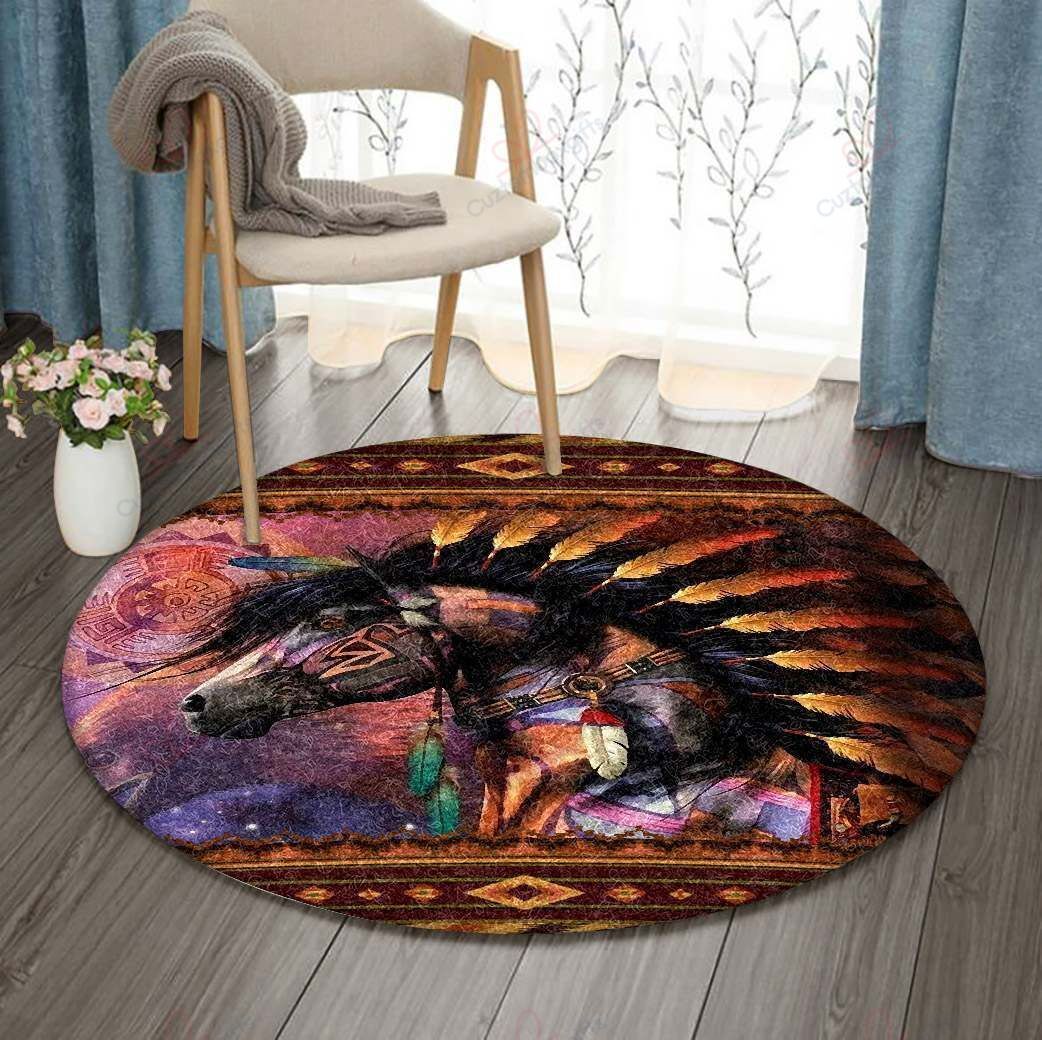 Horse Native America Round Carpet Floor Rug Living Room Bedroom Decor Round Area Rug Carpet Horse Native America Round Carpet Floor Rug Living Room Bedroom Decor Round Area Rug Carpet