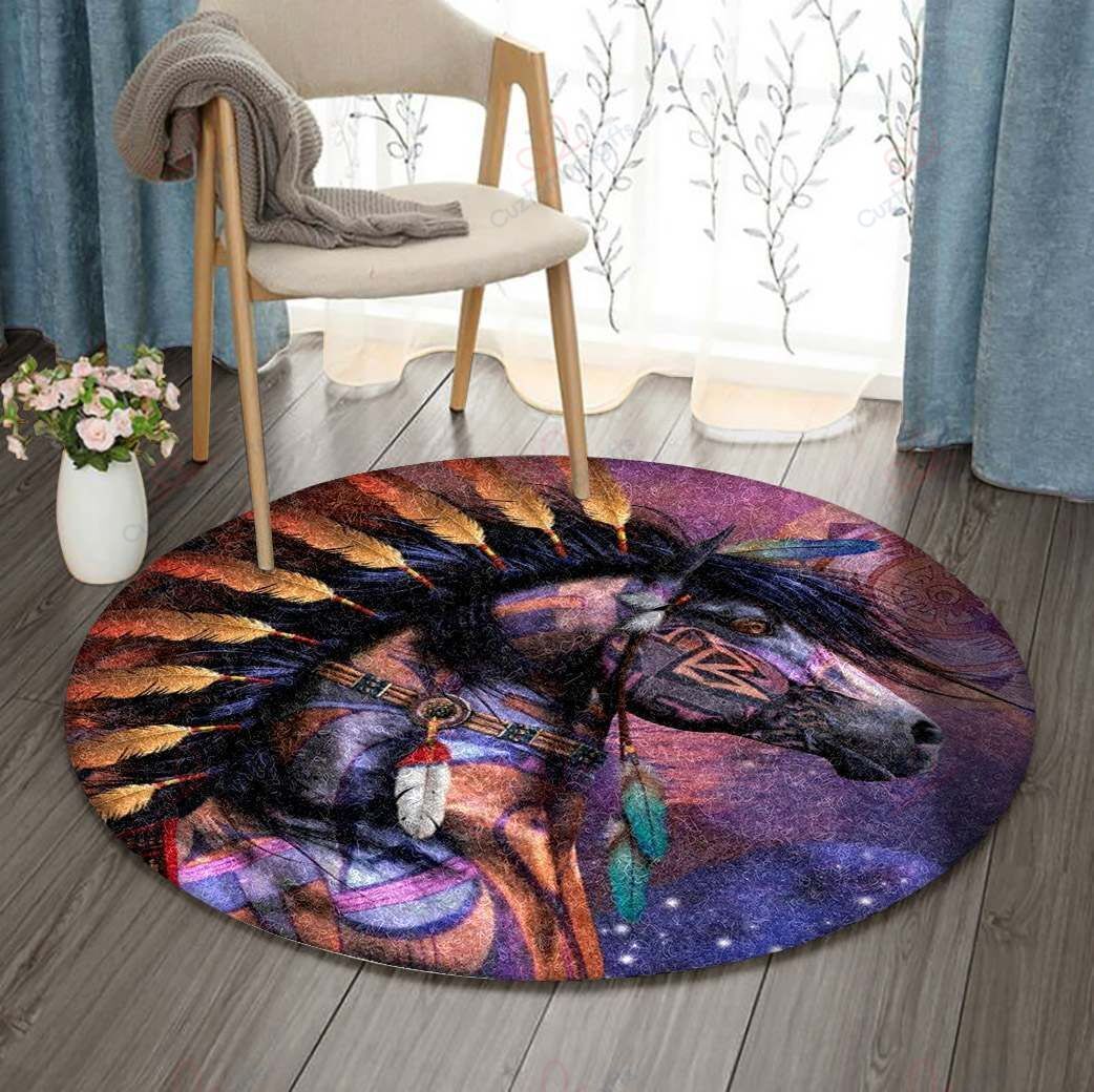 Horse Native Round Carpet Floor Rug Living Room Bedroom Decor Round Area Rug Carpet Horse Native Round Carpet Floor Rug Living Room Bedroom Decor Round Area Rug Carpet