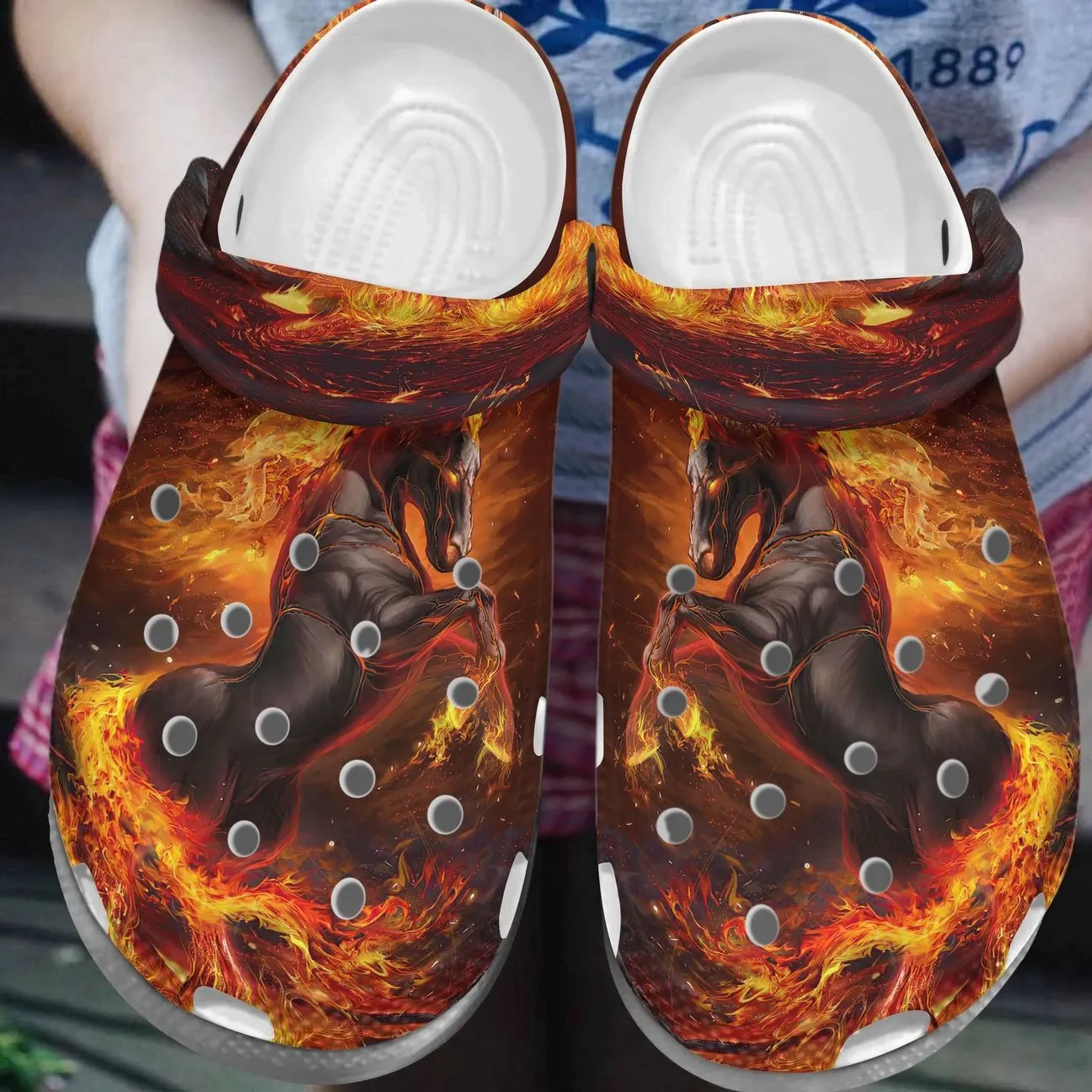 Horse Personalize Clog Custom Crocs Fashionstyle Comfortable For Women Men Kid Print 3D Horse In Fire Horse Personalize Clog Custom Crocs Fashionstyle Comfortable For Women Men Kid Print 3D Horse In Fire