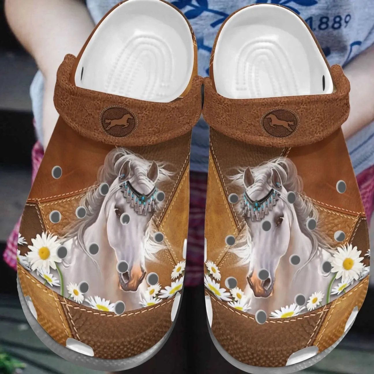 Horse Personalize Clog Custom Crocs Fashionstyle Comfortable For Women Men Kid Print 3D Whitesole Daisy Horse Horse Personalize Clog Custom Crocs Fashionstyle Comfortable For Women Men Kid Print 3D Whitesole Daisy Horse