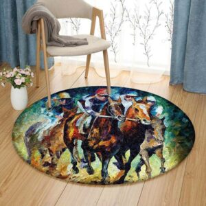 Horse Racing Round Carpet Floor Rug Living Room Bedroom Decor Round Area Rug Carpet