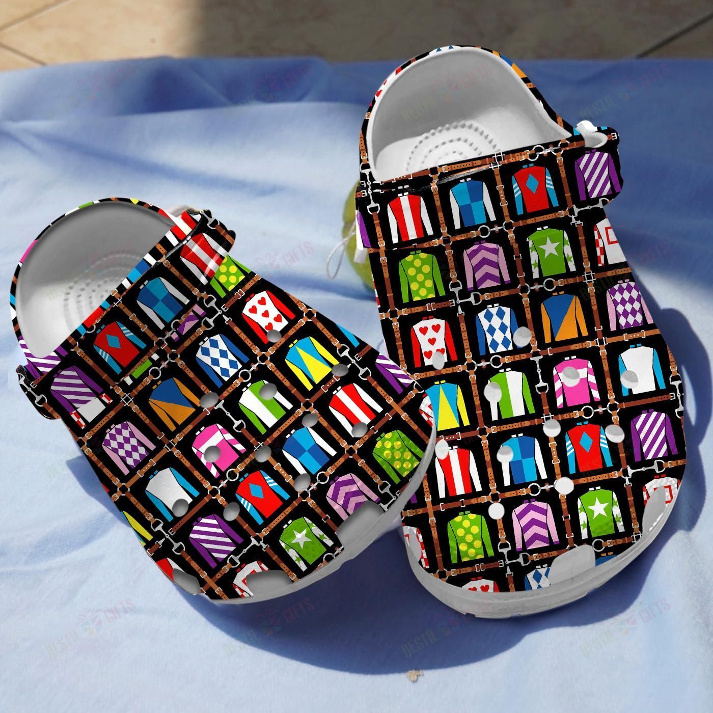 Horse Racing Pattern Crocs Clog Classic Clogs Shoes Horse Racing Pattern Crocs Clog Classic Clogs Shoes