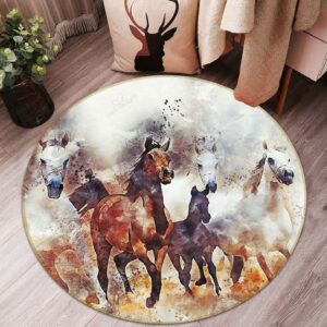 Horse Running Round Carpet Floor Rug Living Room Bedroom Decor Round Area Rug Carpet