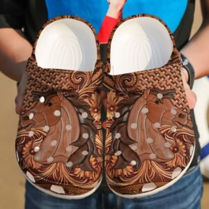 Horse Wooden Pattern Sku 1421 Crocs Crocband Clog Comfortable For Mens Womens Classic Clog Water Shoes