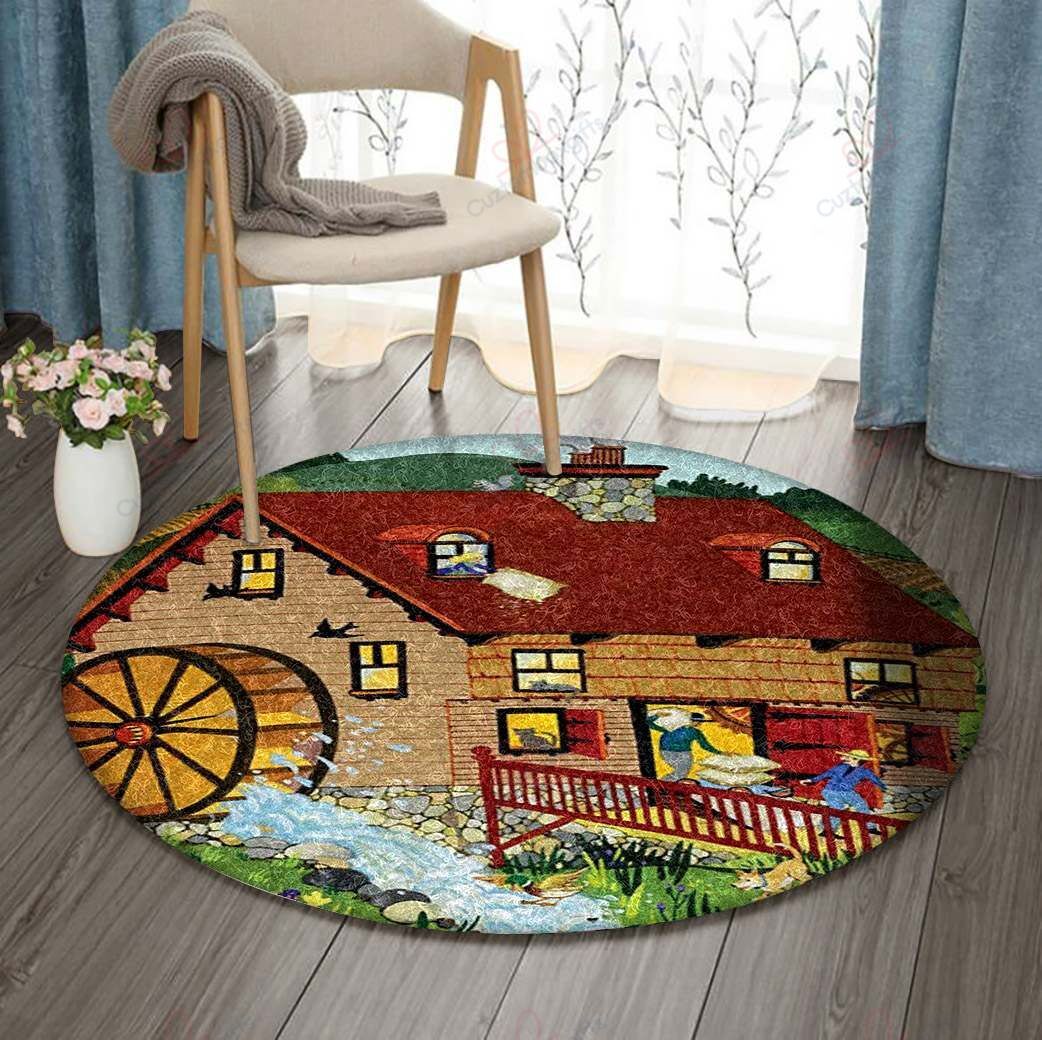 House Farm Round Carpet Floor Rug Living Room Bedroom Decor Round Area Rug Carpet House Farm Round Carpet Floor Rug Living Room Bedroom Decor Round Area Rug Carpet