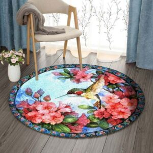 Hummingbird And Flower Round Carpet Floor Rug Living Room Bedroom Decor Round Area Rug Carpet