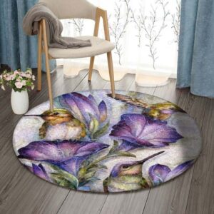 Hummingbird And Purple Flower Round Carpet Floor Rug Living Room Bedroom Decor Round Area Rug Carpet