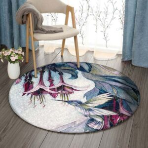 Hummingbird And Purple Fuchsia Round Carpet Floor Rug Living Room Bedroom Decor Round Area Rug Carpet