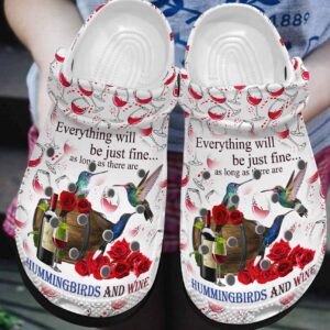 Hummingbird Personalized Clog Custom Crocs Comfortablefashion Style Comfortable For Women Men Kid Print 3D Hummingbirds And Wine