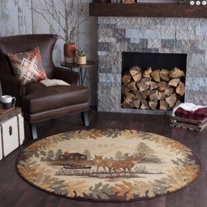 Hunting Retreat Round Carpet Floor Rug Living Room Bedroom Decor Round Area Rug Carpet