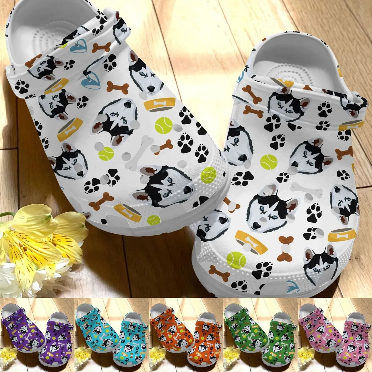 Husky Personalize Clog Custom Crocs Fashionstyle Comfortable For Women Men Kid Print 3D Whitesole Happy Husky Husky Personalize Clog Custom Crocs Fashionstyle Comfortable For Women Men Kid Print 3D Whitesole Happy Husky