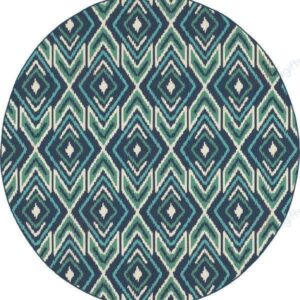 Ikat Diamonds Navy And Green Round Carpet Floor Rug Living Room Bedroom Decor Round Area Rug Carpet
