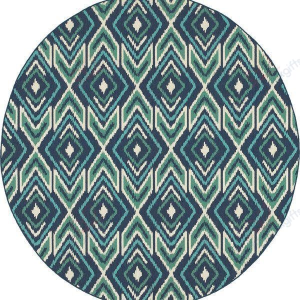 Ikat Diamonds Navy And Green Round Carpet Floor Rug Living Room Bedroom Decor Round Area Rug Carpet Ikat Diamonds Navy And Green Round Carpet Floor Rug Living Room Bedroom Decor Round Area Rug Carpet