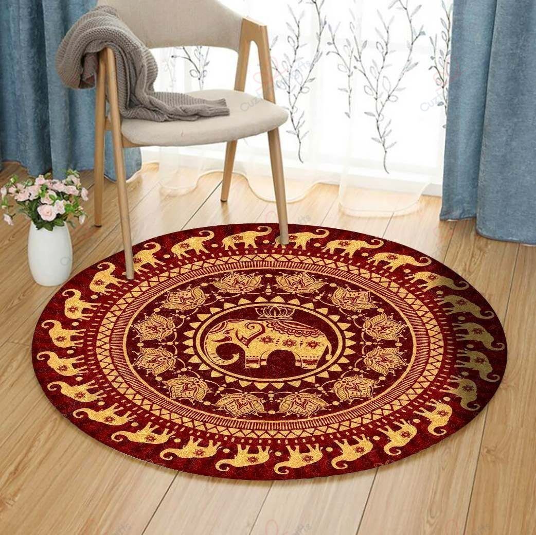 Indian Elephant Pattern Round Carpet Floor Rug Living Room Bedroom Decor Round Area Rug Carpet Indian Elephant Pattern Round Carpet Floor Rug Living Room Bedroom Decor Round Area Rug Carpet