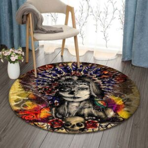 Indian Mexican Skull Round Carpet Floor Rug Living Room Bedroom Decor Round Area Rug Carpet